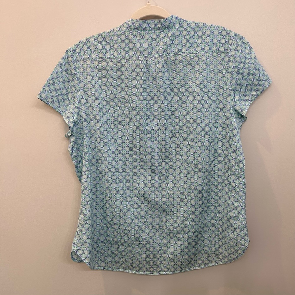 L.L. Bean Cotton Floral Button Down Short Sleeve Shirt White Blue Green Size L - Picture 6 of 8